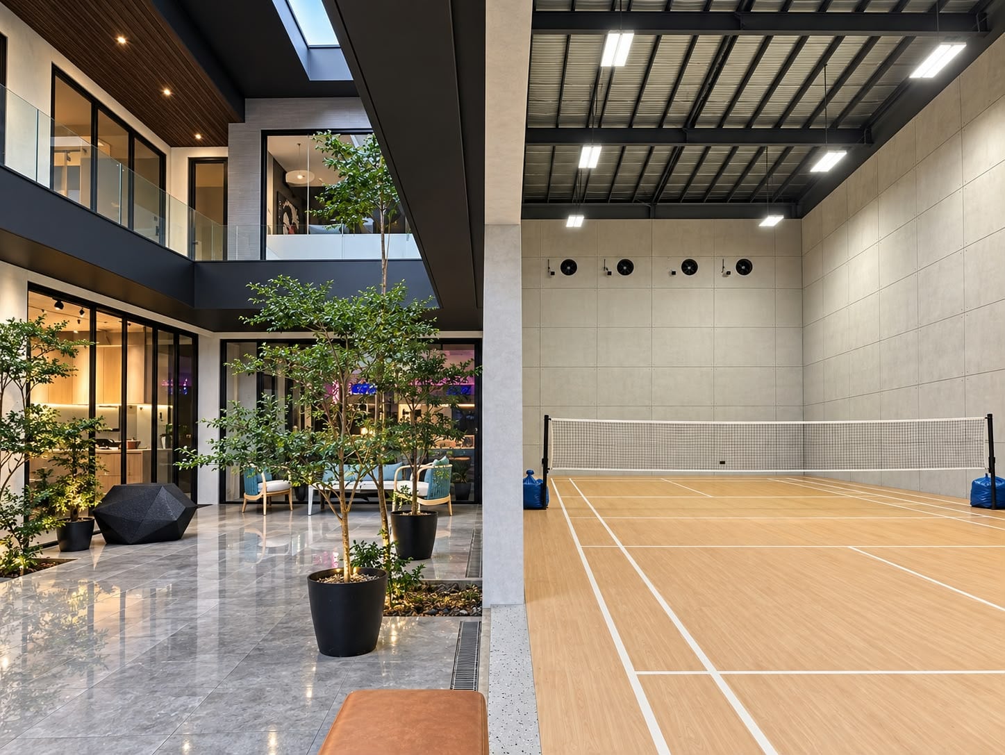 The courtyard garden opening onto the court