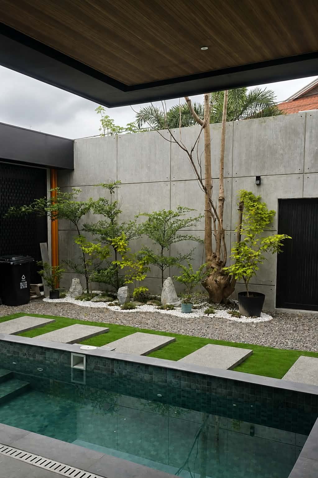 The plunge pool and stepping-stone garden
